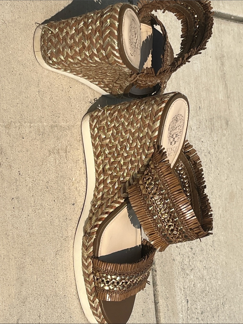 Vince Camuto Woven Fringe Platform Block Heel Slide Sandals Women’s 9 Est - Picture 3 of 9